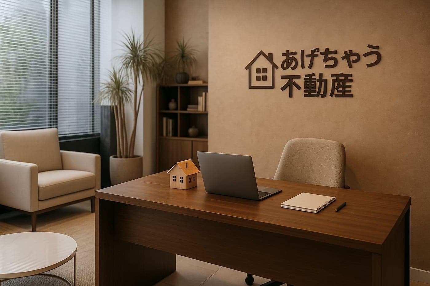 あげちゃう不動産のロゴが飾られたオフィス